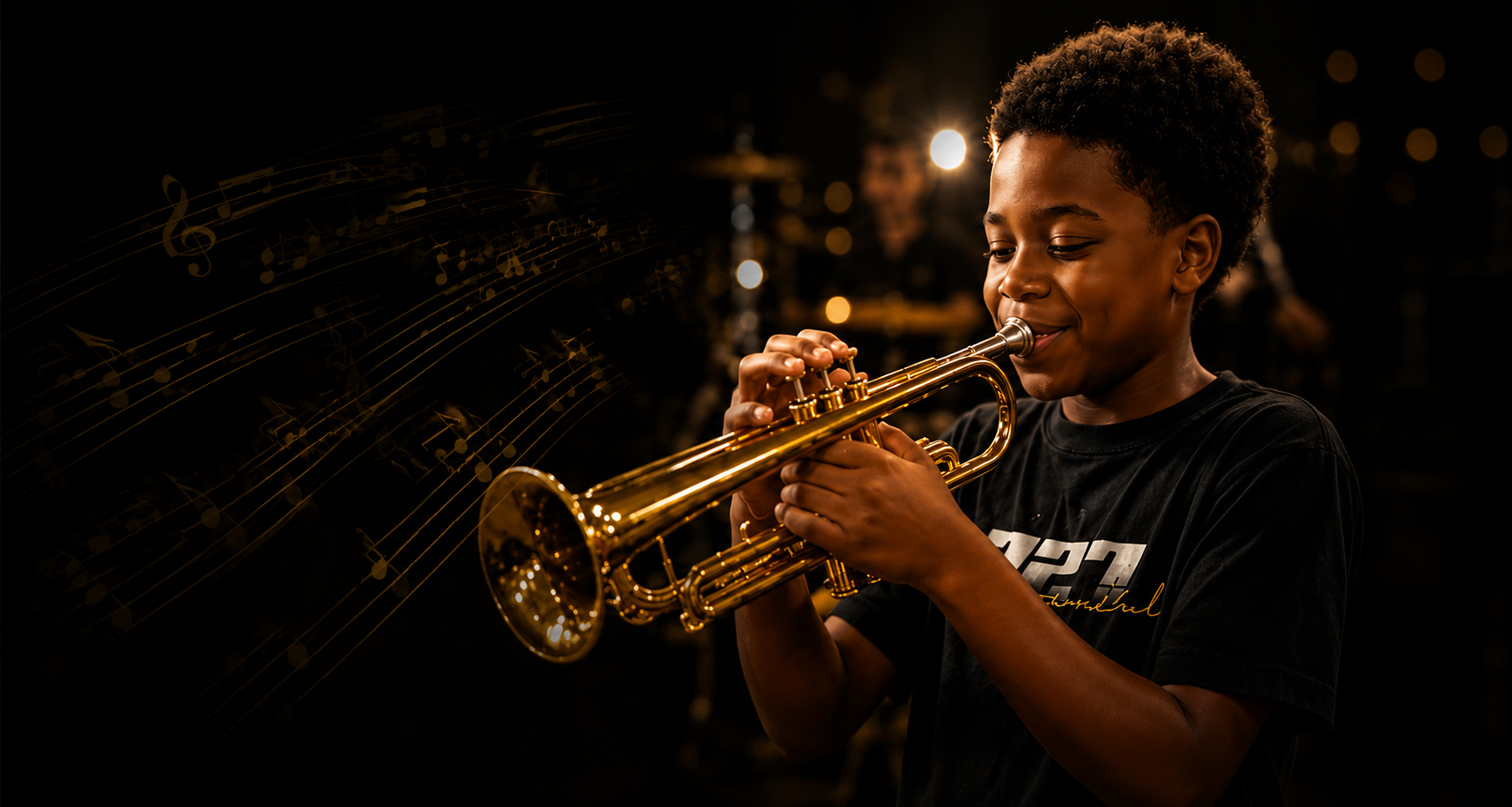 Young musician playing trumpet